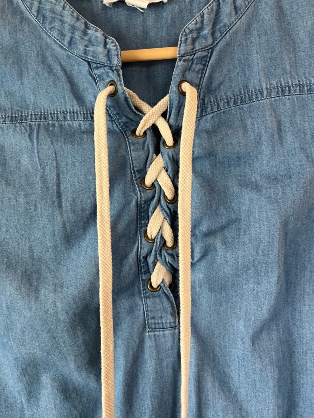 BLL New York Denim Tunic Dress XL Sleeveless Lace-Up Chambray Casual Boho Pocket - Picture 2 of 6